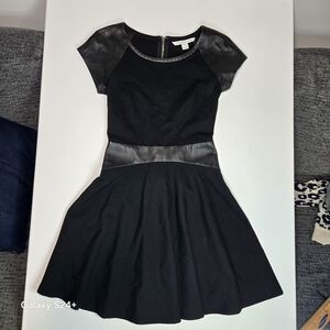 Diane Von Furstenberg Women's Black Fit-and-Flare Dress with Leather Trim